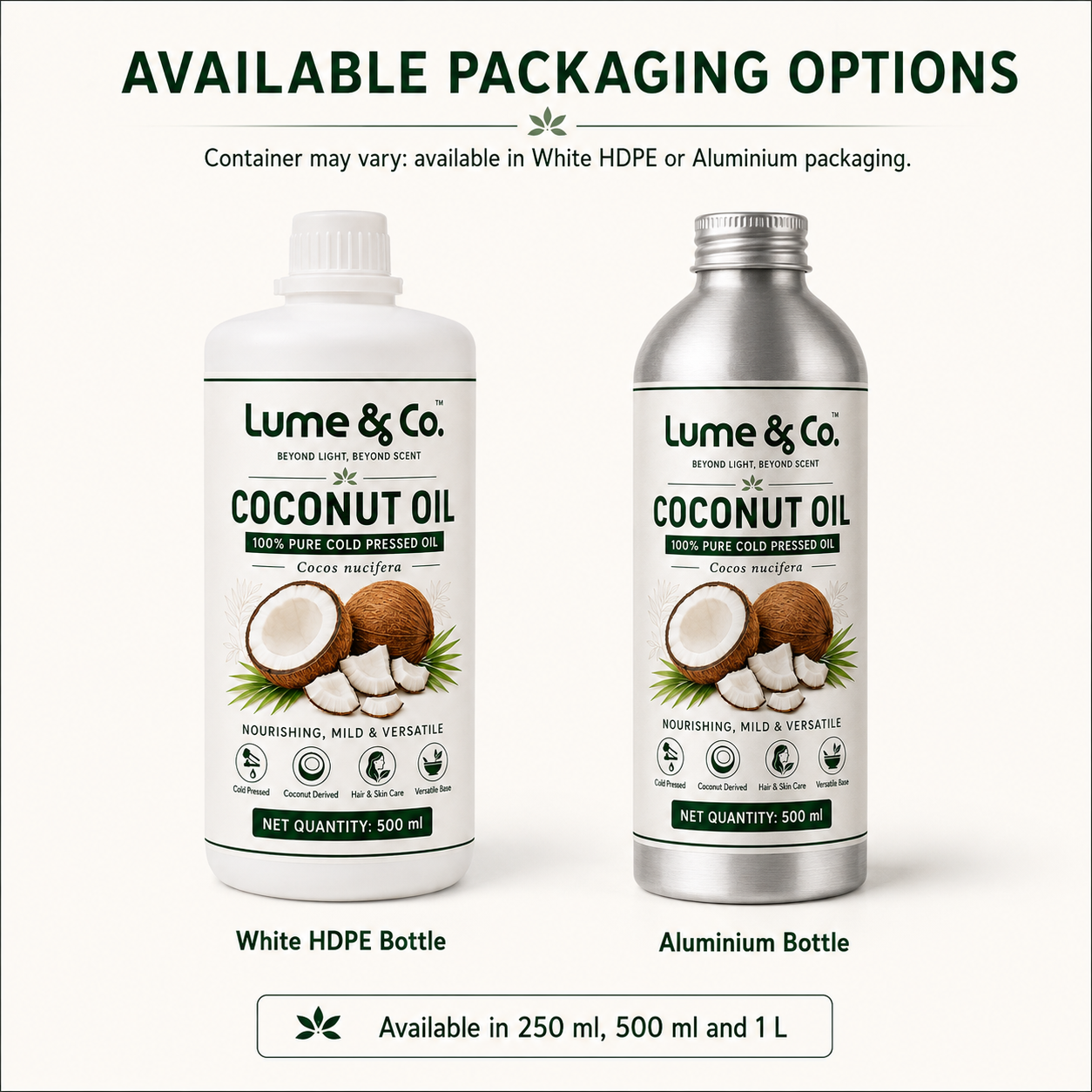Lume & Co. 100 Natural Coconut Cold Pressed Oil | Pure Natural Coconut Oil for Food, Skin, Hair, Soap & DIY Formulations