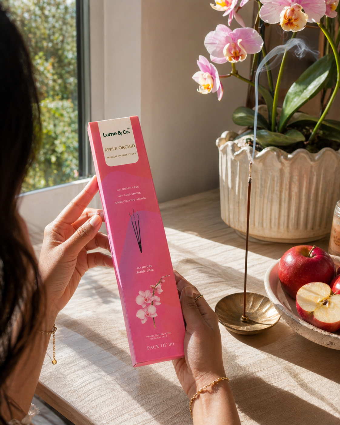 Apfel-Orchideen-Räucherstäbchen – Packung mit 30 Stück | Premium-Duft für Zuhause | Packung mit 30 Stück | Lume & Co.