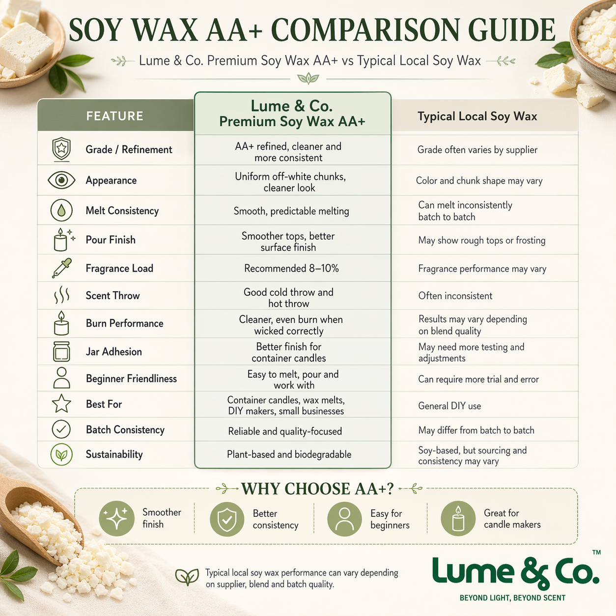 Lume & Co. Premium Soy Wax AA+ | Natural Candle Making Wax for Jar Candles, Container Candles & Wax Melts