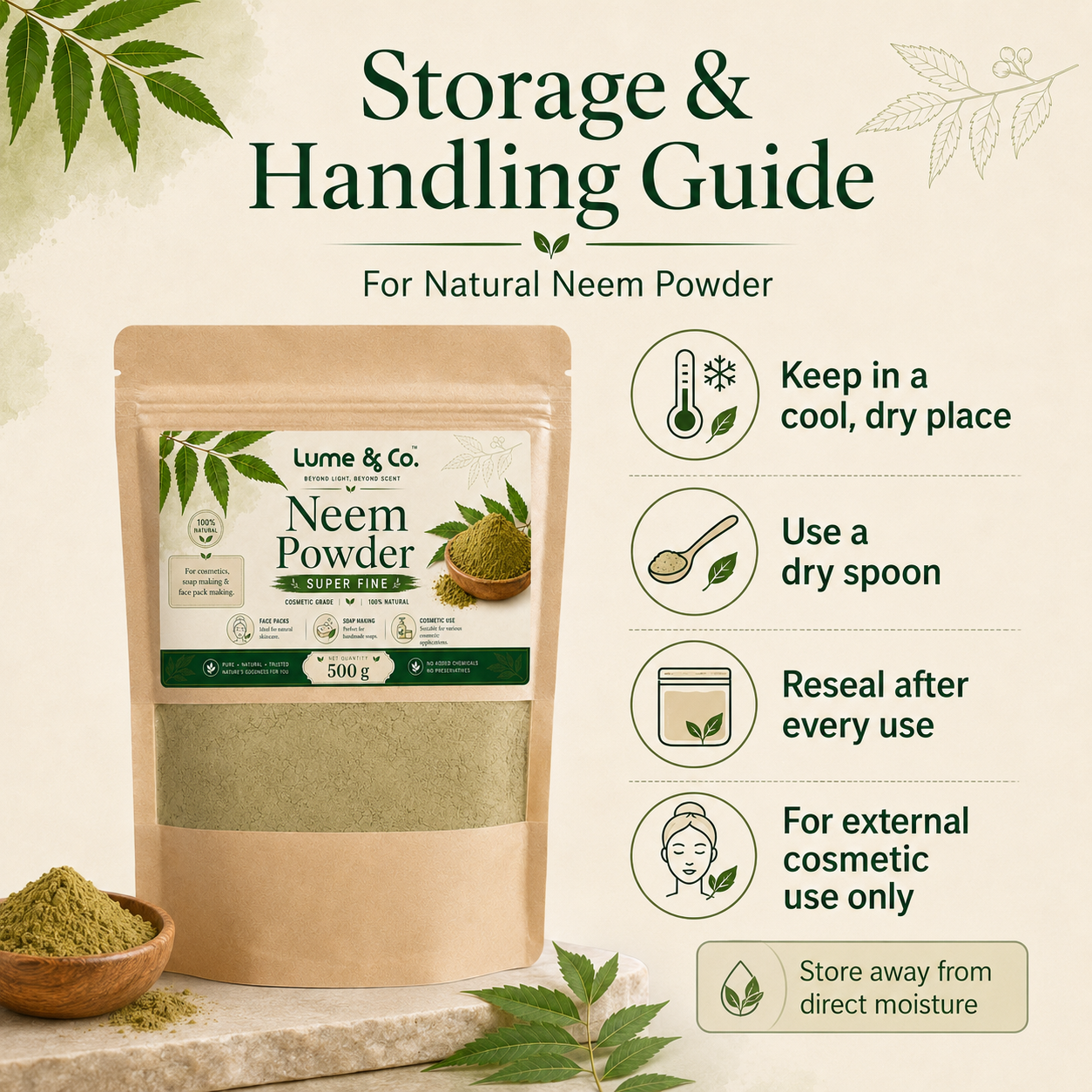 Natural Neem Fully Refined Powder 500gms - Cosmetic Grade fir Soaps, Hair, Skin DIY