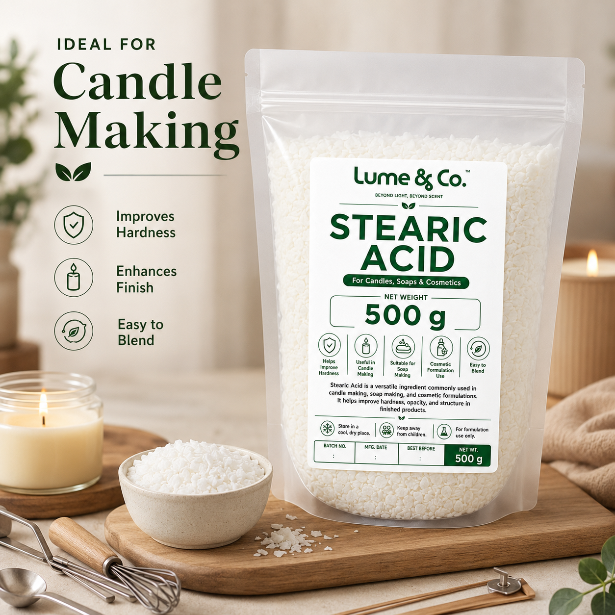 Stearic Acid 500g for Candles, Soaps & Cosmetics