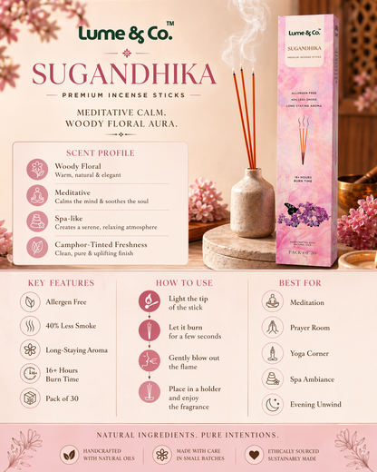 Sugandhika Premium Incense Sticks (Pack of 30) by Lume & Co. | incense for home fragrance, product image 6 of 7