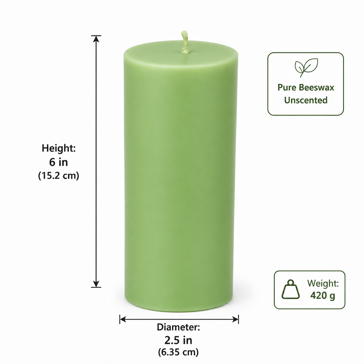 Luxury Ivory Natural Beeswax Pillar Candle | 2.5x6 Inch | Long Burn upto 60 hrs