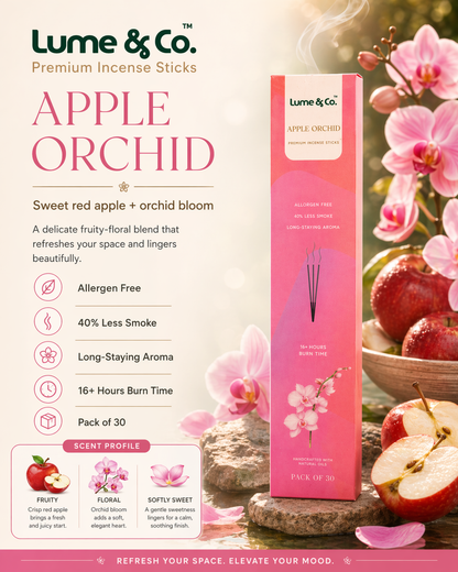 Apple Orchid Incense Sticks - Pack of 30 by Lume & Co. | incense for home fragrance, product image 2 of 6