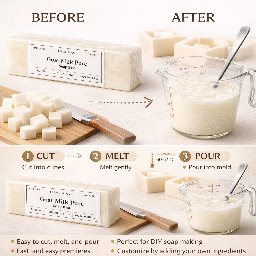 Lume & Co. Goat Milk Soap Base 1kg – Melt & Pour Base for DIY Handmade Soap Making