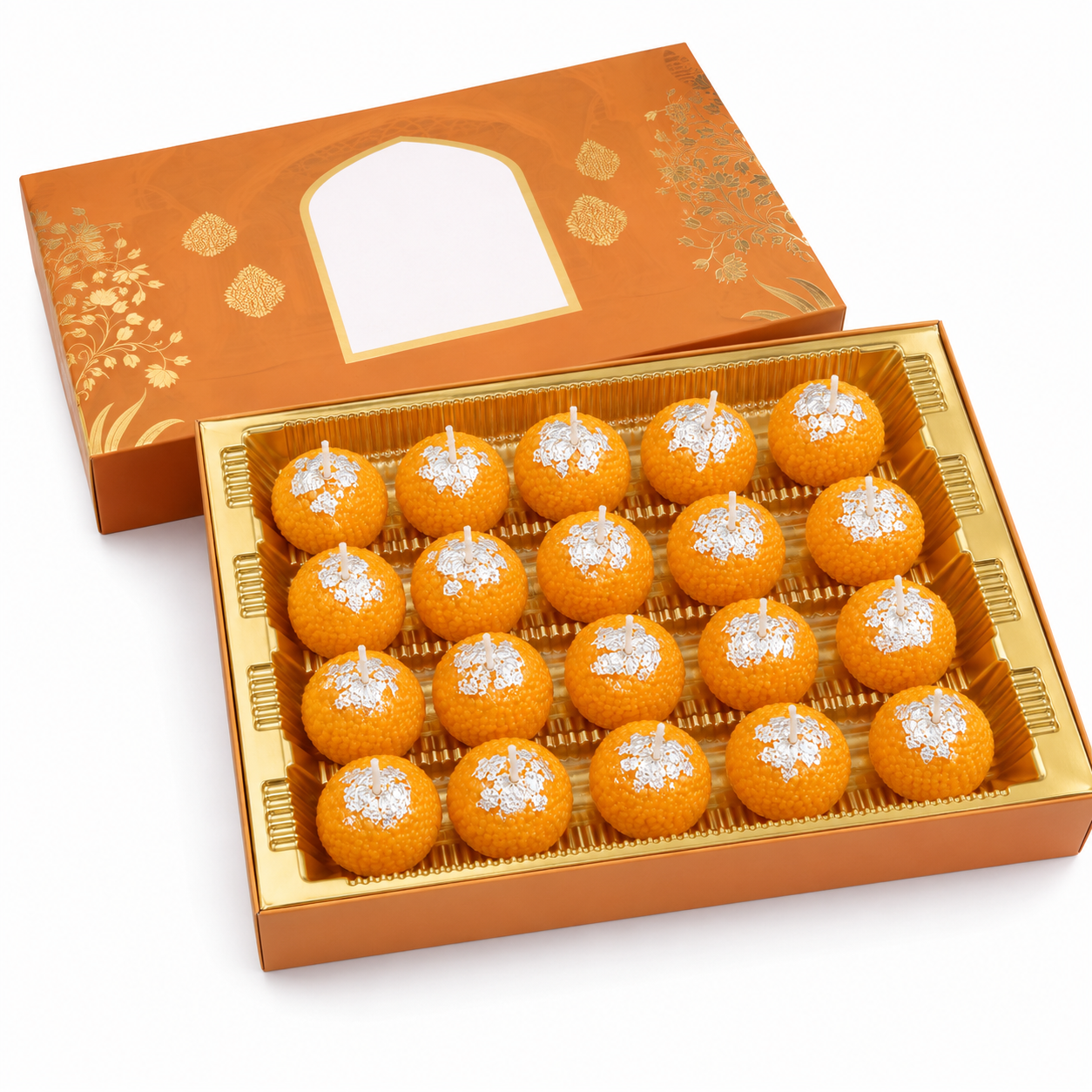 Scented Motichoor Ladoo Candle Gift Box | Premium Laddu-Shaped Decorative Candles for Diwali, Pooja, Wedding & Hamper Gifts