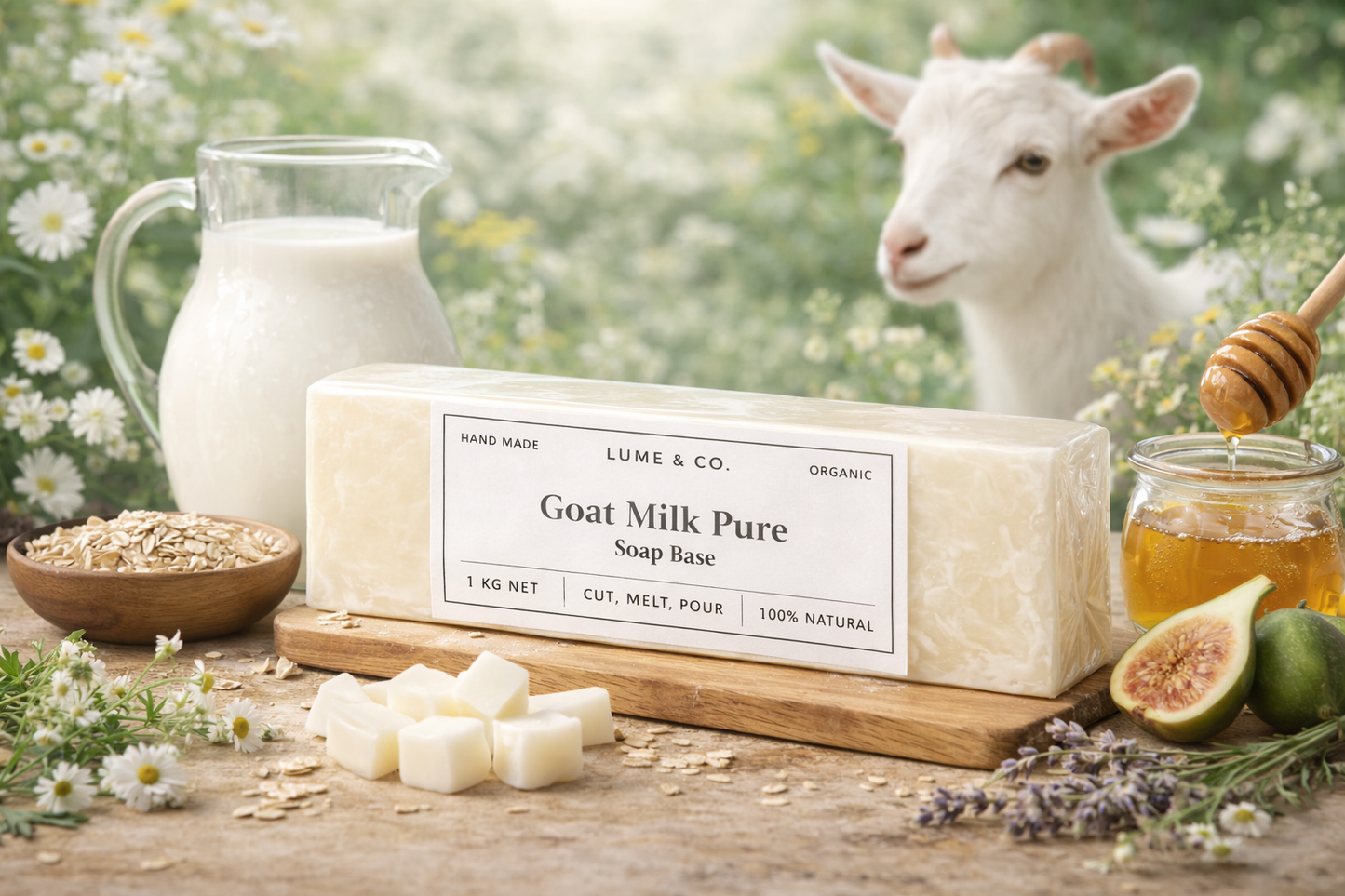Lume & Co. Goat Milk Soap Base 1kg – Melt & Pour Base for DIY Handmade Soap Making