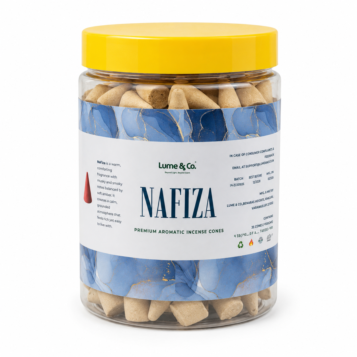 Nafiza Premium Dhoop Cones Jar | Smoky Musk & Floral Incense Cones for Pooja, Meditation & Home Fragrance | Lume & Co.™