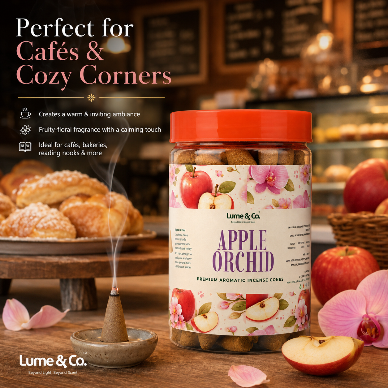 Apple Orchid Dhoop Cones Jar | Fruity Floral Incense Cones for Pooja, Meditation & Home Fragrance | Lume & Co.