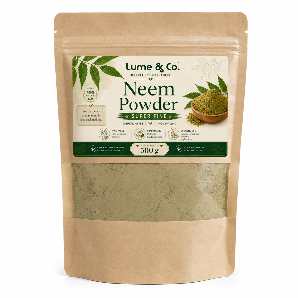 Natural Neem Fully Refined Powder 500gms - Cosmetic Grade fir Soaps, Hair, Skin DIY