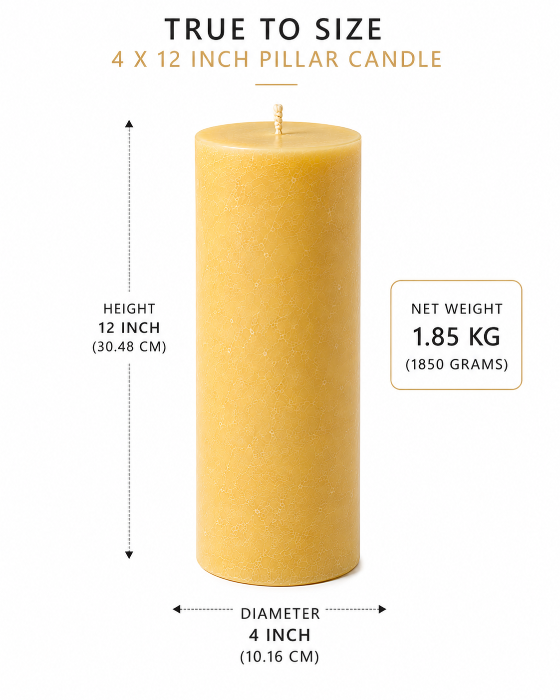Luxury Ivory Natural Beeswax Pillar Candle | 4×12 Inch | Long Burn upto 280 hrs |