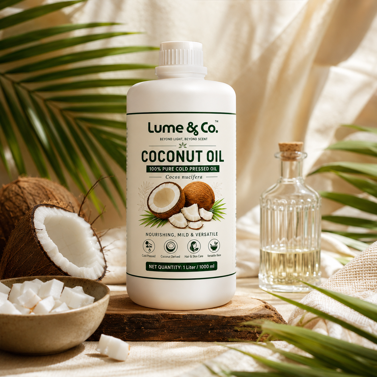 Lume & Co. 100 Natural Coconut Cold Pressed Oil | Pure Natural Coconut Oil for Food, Skin, Hair, Soap & DIY Formulations