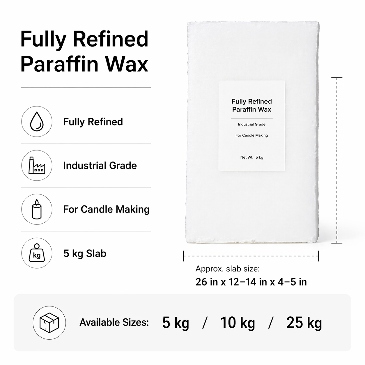 Fully Refined Paraffin Wax Slab | Industrial Grade Candle Making Wax for Pillar, Jar & Container Candles