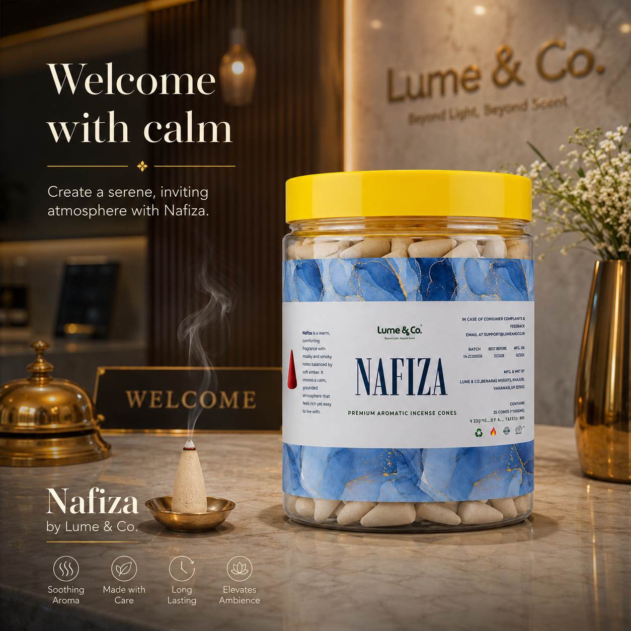 Nafiza Premium Dhoop Cones Jar | Smoky Musk & Floral Incense Cones for Pooja, Meditation & Home Fragrance | Lume & Co.™