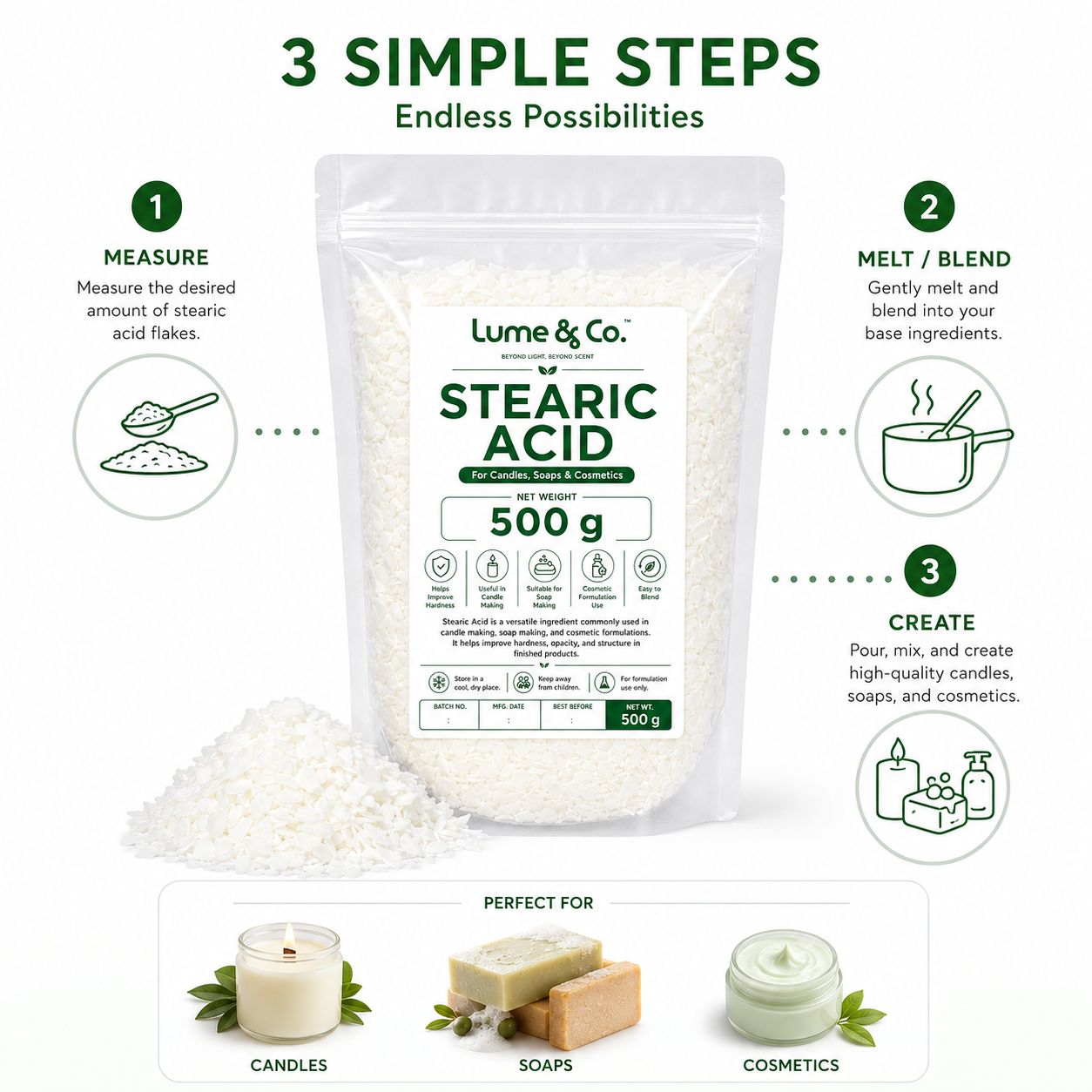 Stearic Acid 500g for Candles, Soaps & Cosmetics