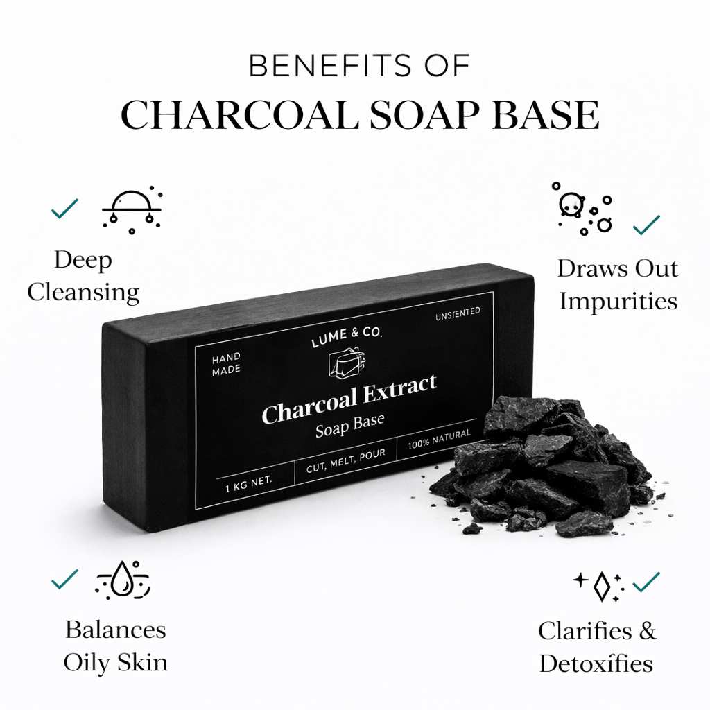 Lume & Co. Charcoal Soap Base 1kg - Premium Activated Charcoal Melt & Pour Base for Handmade Soap Making