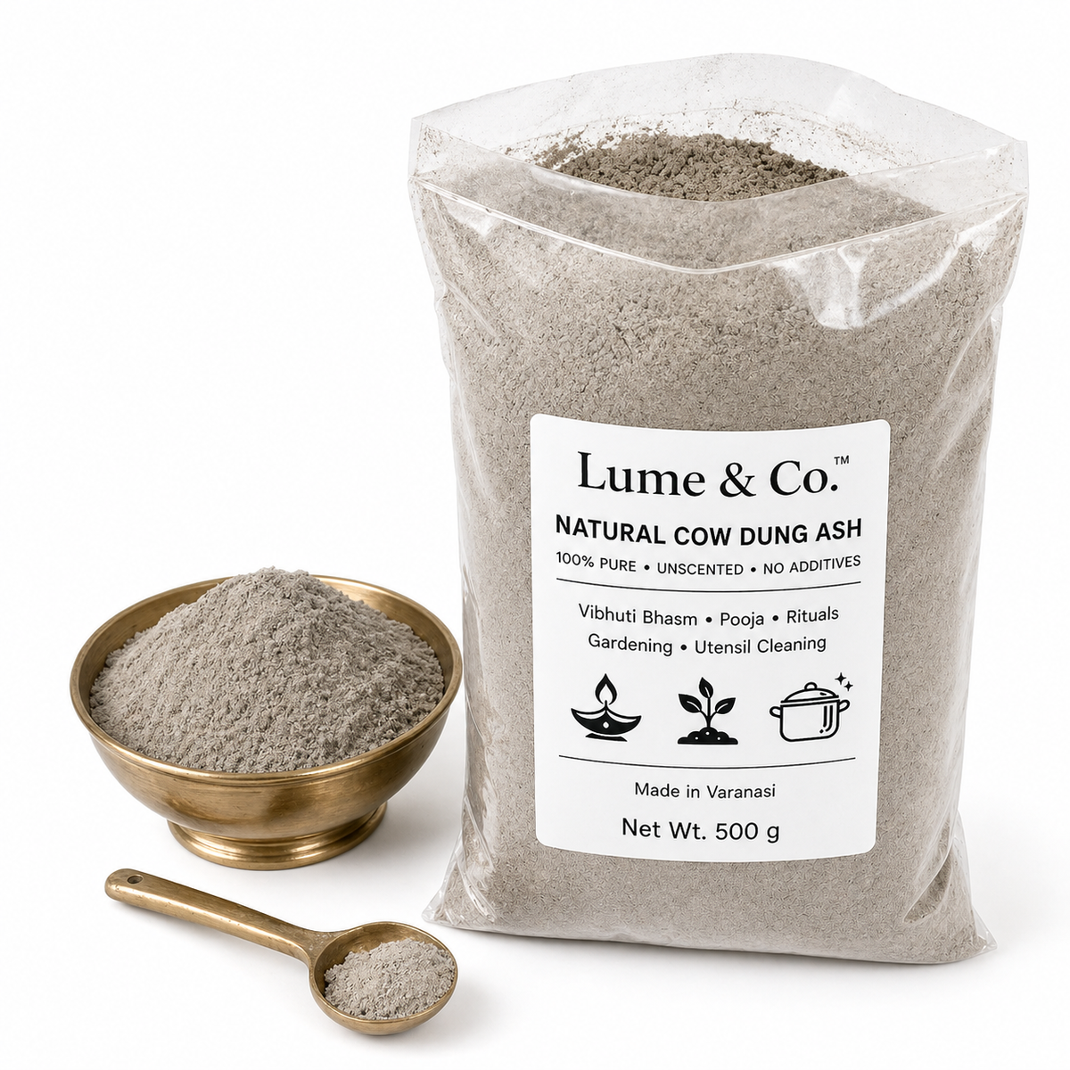 Natural Cow Dung Ash Powder for Vibhuti Bhasm, Pooja, Rituals, Gardening & Utensil Cleaning
