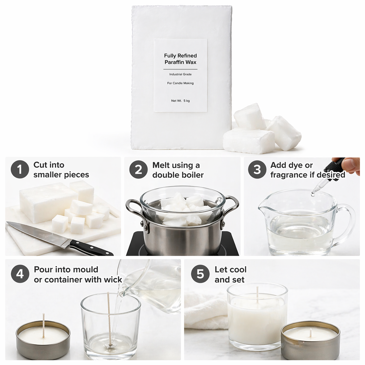 Fully Refined Paraffin Wax Slab | Industrial Grade Candle Making Wax for Pillar, Jar & Container Candles