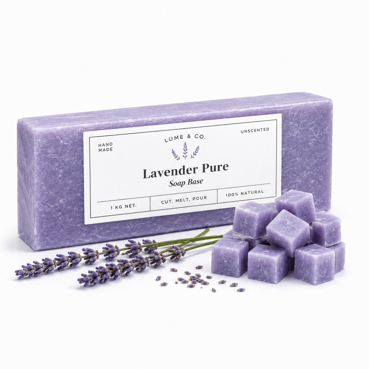 Lume & Co.™ Lavender Pure Soap Base 1kg | SLS & Paraben Free Melt and Pour Soap Base for DIY Craft, Handmade Soaps