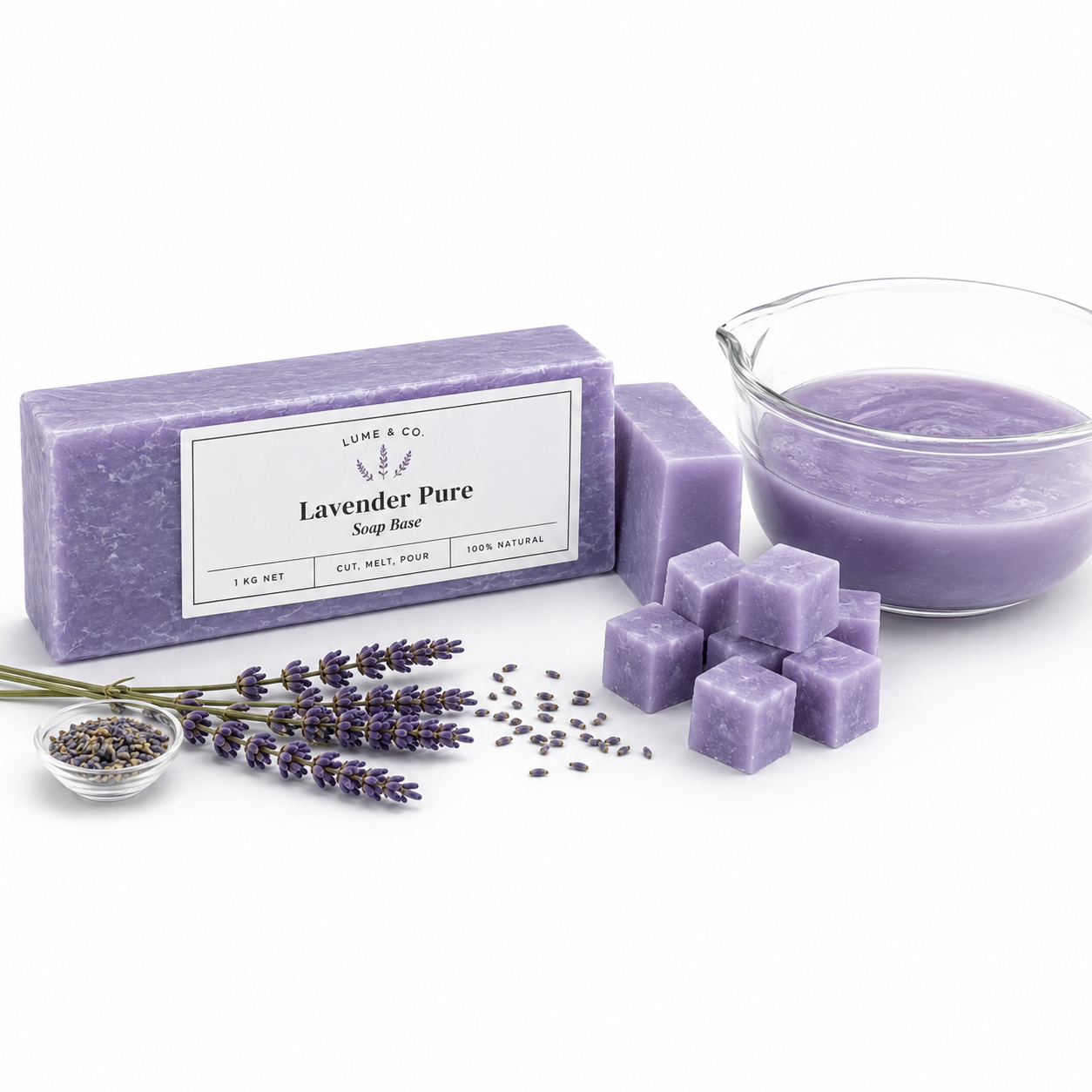 Lume & Co.™ Lavender Pure Soap Base 1kg | SLS & Paraben Free Melt and Pour Soap Base for DIY Craft, Handmade Soaps