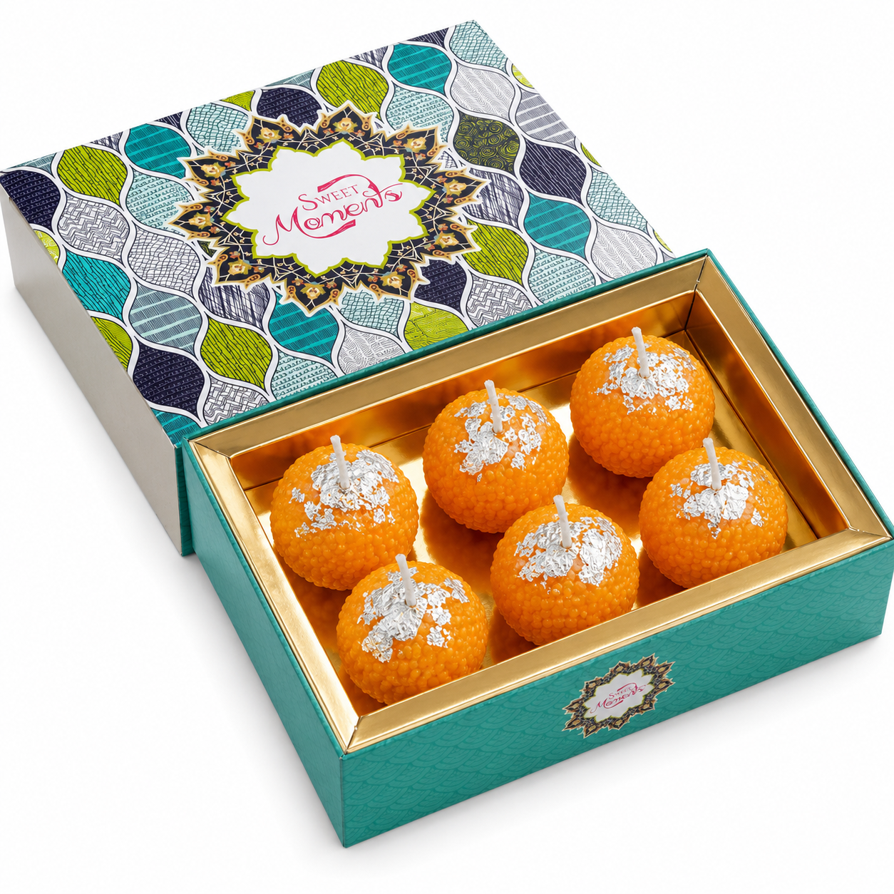 Scented Motichoor Ladoo Candle Gift Box | Premium Laddu-Shaped Decorative Candles for Diwali, Pooja, Wedding & Hamper Gifts