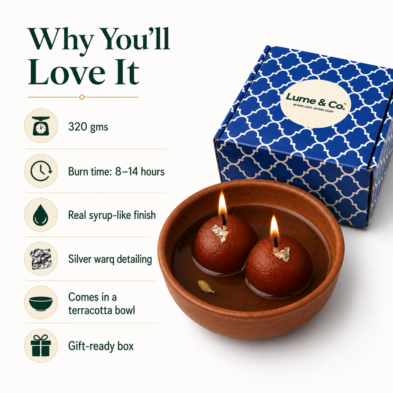 Gulab Jamun Scented Candle – Sweet Indian Dessert Aroma | Handcrafted Festive Candle | 12+ Hour Burn | Traditional Real Aroma