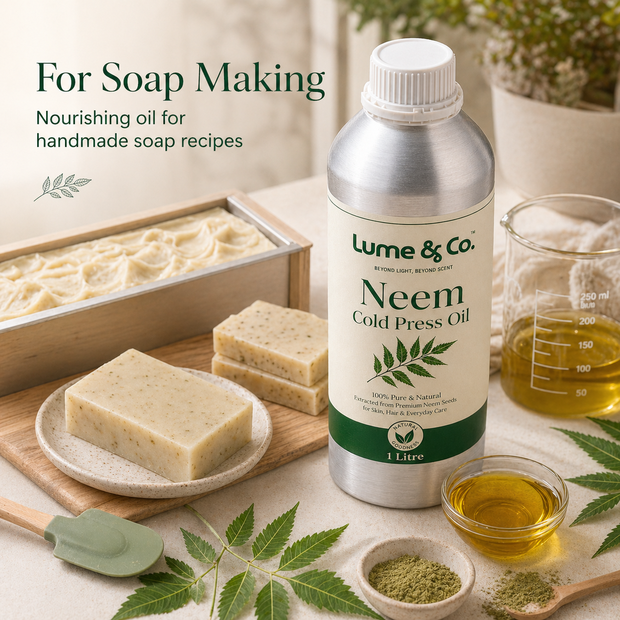Lume & Co. 100 Natürliches kaltgepresstes Neemöl | Pures natürliches Neemöl für Haut, Haar, Seife & DIY-Formulierungen