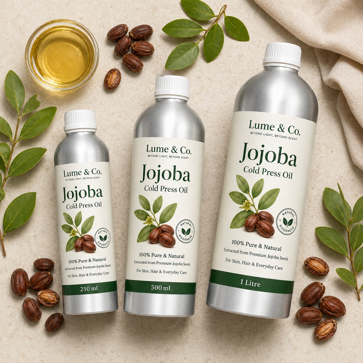 Lume & Co. 100% Natural Jojoba Cold Pressed Oil | Pure Natural Jojoba Oil for Skin, Hair, Soap & DIY Formulations