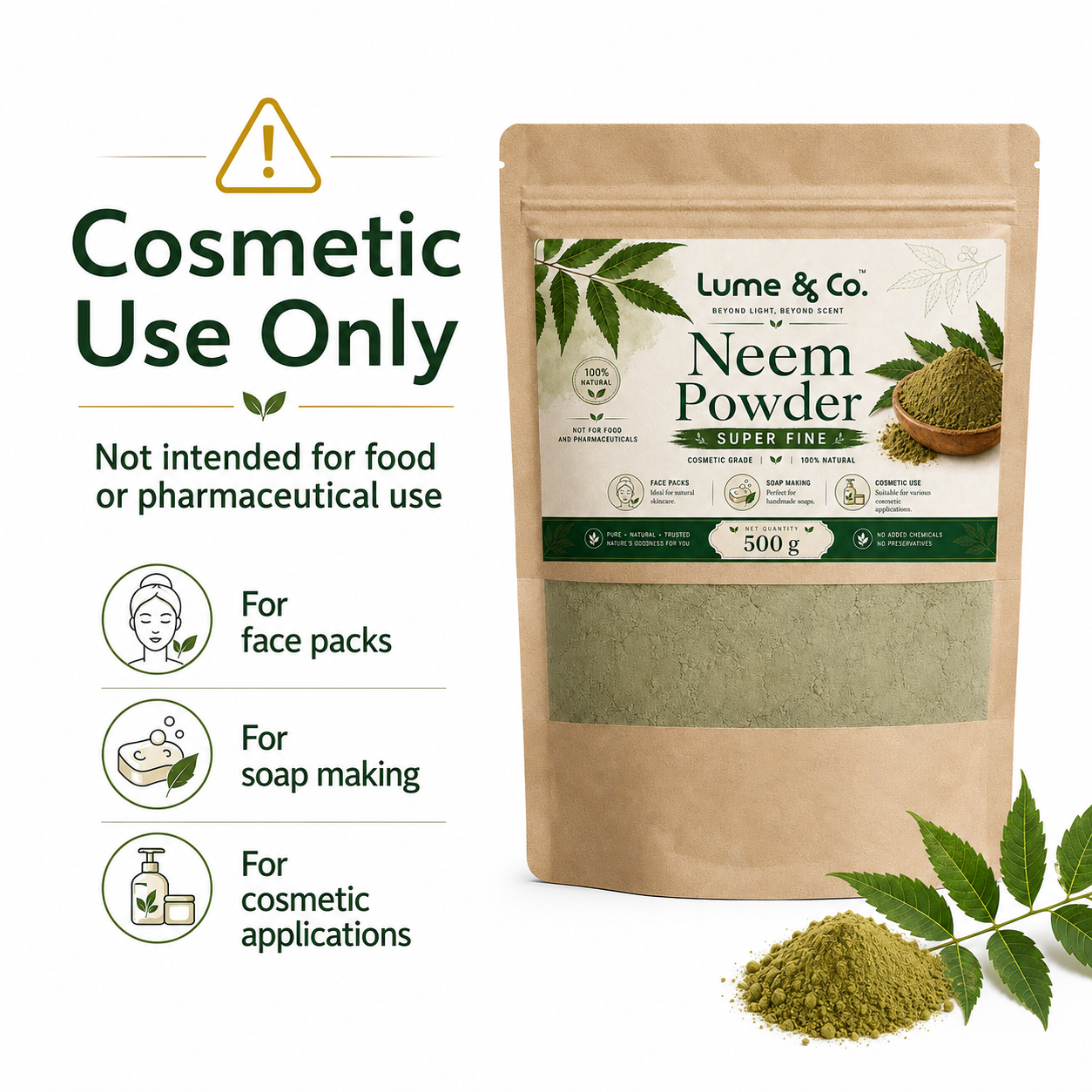 Natural Neem Fully Refined Powder 500gms - Cosmetic Grade fir Soaps, Hair, Skin DIY