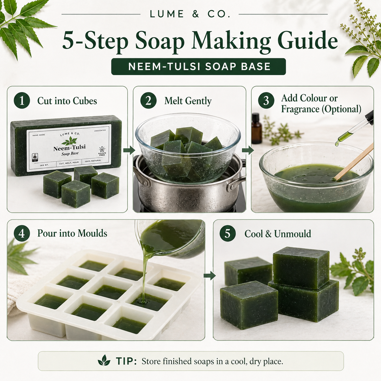 Neem Tulsi Soap Base 1kg | Melt & Pour Herbal Soap Base | DIY for Handmade Soaps | No SLS/SLES/Paraben