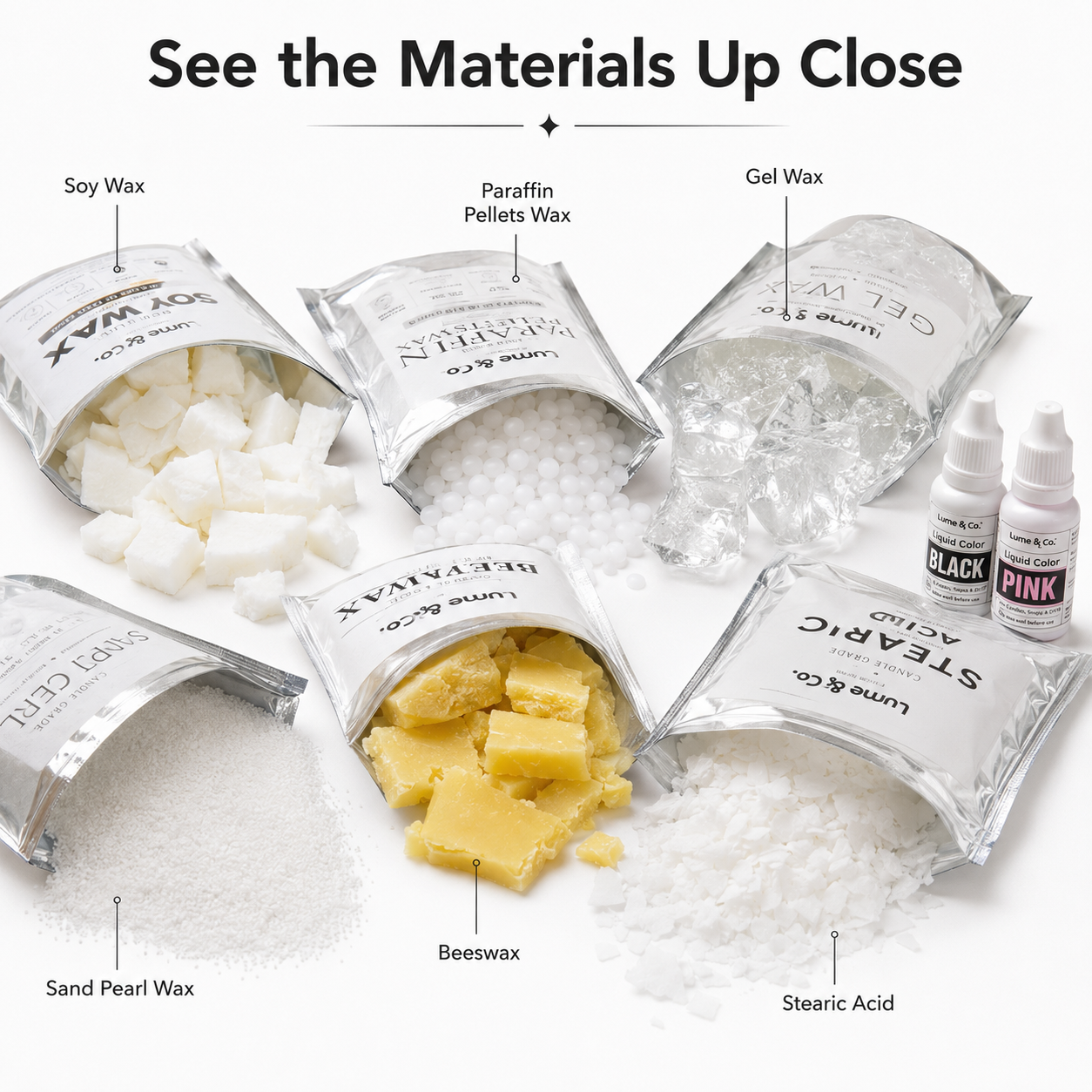 Candle Wax Trial Pack for Beginners – 5 Waxes + Stearic Acid + 2 Colours